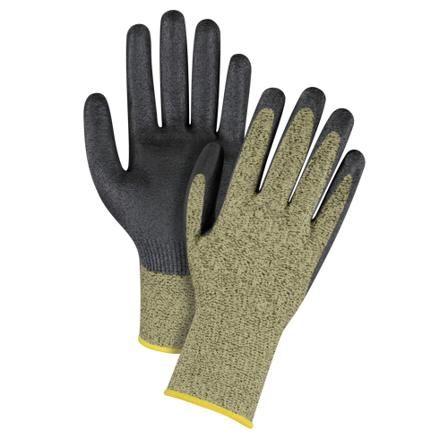 Black & Yellow Seamless Stretch Cut-Resistant Gloves, Size 2X-Large/11, 13 Gauge, Foam Nitrile Coated, Aramid Shell, ASTM ANSI Level A6 Kelford