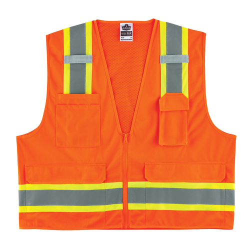 GloWear&reg; 8248Z Two-Tone Surveyors Vest, High Visibility Orange, Medium/Small, Polyester Kelford