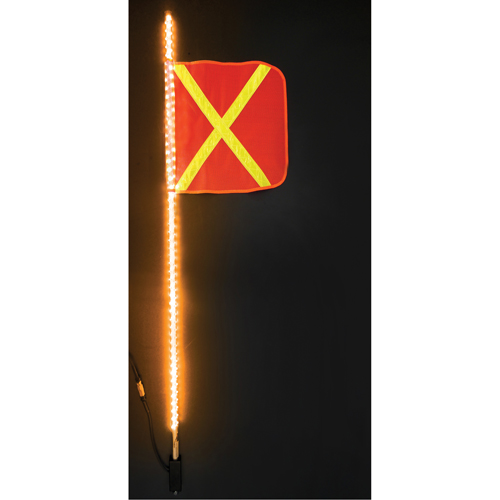 Fanions DEL robustes Safety Whip, Fixation Attelage, Hauteur 5, Orange avec X r&eacute;fl&eacute;chissant Kelford