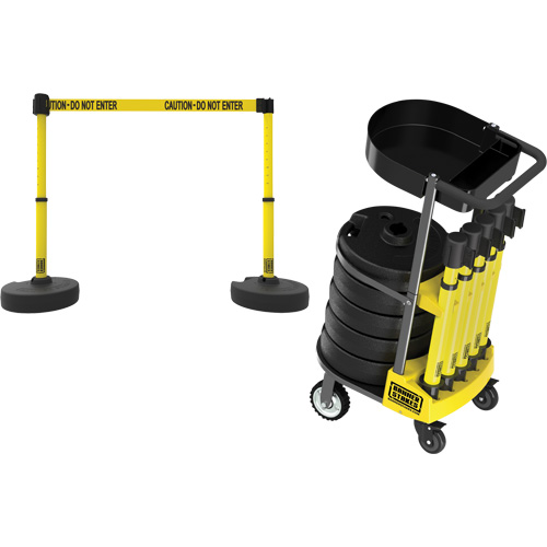PLUS Barrier Post Cart Kit with Tray, 75' L, Metal, Yellow Kelford