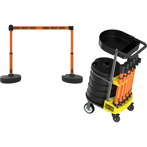 PLUS Barrier Post Cart Kit with Tray, 75' L, Metal, Orange Kelford