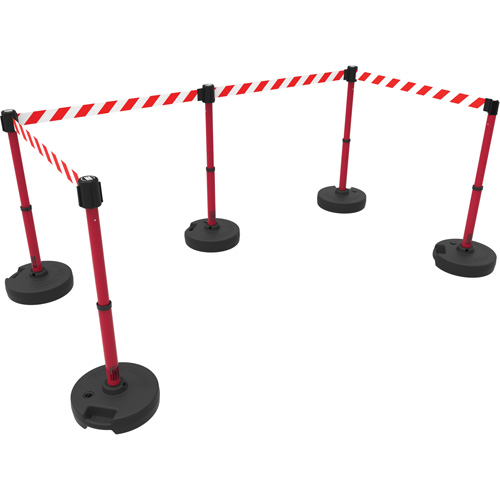 Ensemble de cinq montants pour barri&egrave;re PLUS, Plastique, 42" h, Ruban Rouge, Longueur du ruban 15' Kelford