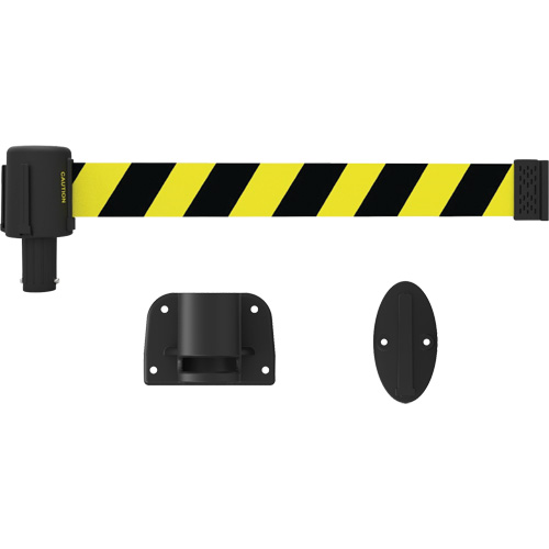 PLUS Wall Mount Barrier System, Plastic, Screw Mount, 15', Black and Yellow Tape Kelford