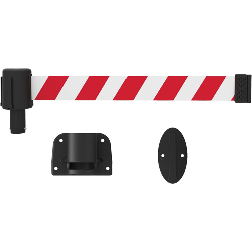 PLUS Wall Mount Barrier System, Plastic, Screw Mount, 15', Red and White Tape Kelford