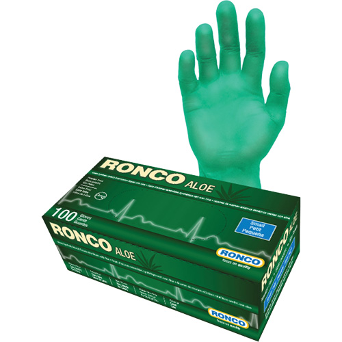 Disposable Gloves with Aloe, Small, Vinyl, 5-mil, Powder-Free, Green Kelford