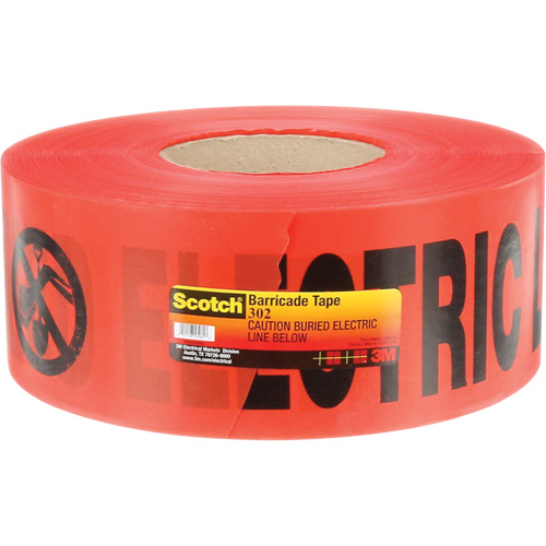 Ruban pour barri&egrave;res pour services publics souterrains Scotch, Anglais, 3" la x 1000' lo, 4 mils, Noir/rouge Kelford