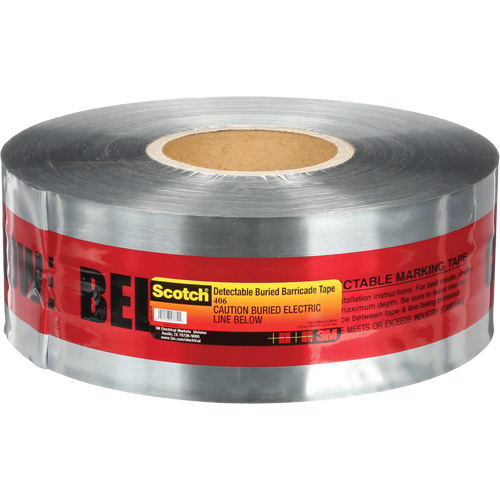 Scotch&reg; Detectable Buried Barricade Tape, English, 3" W x 1000' L, 5 mils, Black on Red Kelford