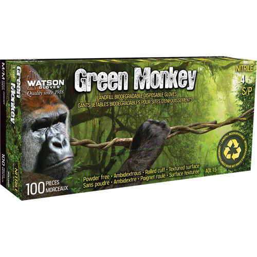 5559PF Green Monkey Gloves, Small, Nitrile, 4-mil, Powder-Free, Green Kelford