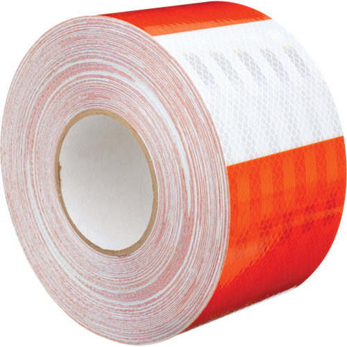 Feuille de rev&ecirc;tement de barricade prismatique de qualit&eacute; &agrave; haute intensit&eacute;, 4" la x 150' lo, 19 mils, Orange et blanc Kelford