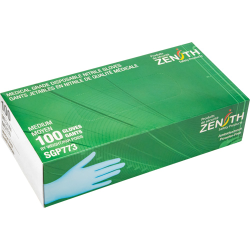 Gants jetables de calibre m&eacute;dical r&eacute;sistants &agrave; la perforation, Moyen, Nitrile, 4,5 mils, Sans poudre, Bleu, Classe 2 Kelford