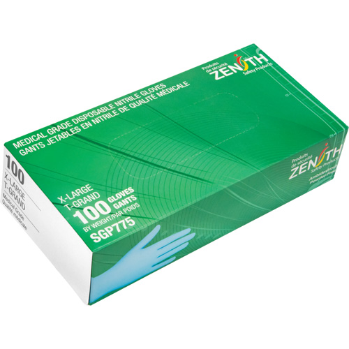 Gants jetables de calibre m&eacute;dical r&eacute;sistants &agrave; la perforation, T-Grand, Nitrile, 4,5 mils, Sans poudre, Bleu, Classe 2 Kelford