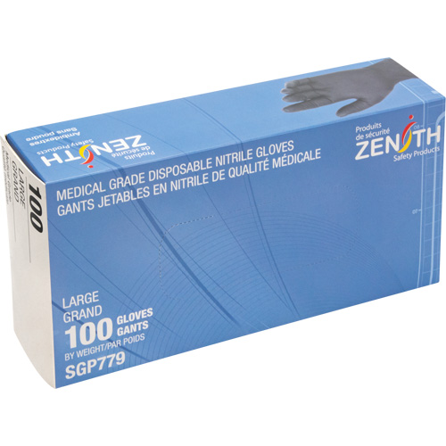 Puncture-Resistant Medical-Grade Disposable Gloves, Large, Nitrile, 5-mil, Powder-Free, Black, Class 2 Kelford