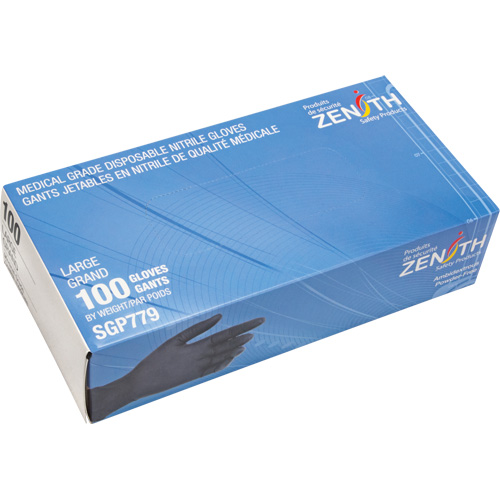 Puncture-Resistant Medical-Grade Disposable Gloves, Large, Nitrile, 5-mil, Powder-Free, Black, Class 2 Kelford
