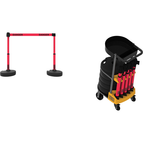 Syst&egrave;me de barri&egrave;re &agrave; chariot portatif avec plateau Plus, 75' lo, M&eacute;tal/Plastique, Rouge Kelford