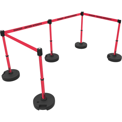 Ensemble de montants pour barri&egrave;re Plus, Plastique, 42" h, Ruban Rouge, Longueur du ruban 15' Kelford