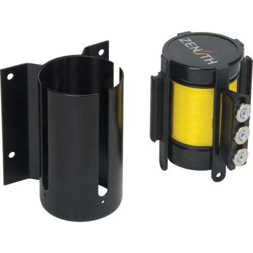 Barri&egrave;re &agrave; fixation murale avec ruban magn&eacute;tique, Acier, Fixation par vis, 12', Ruban Jaune Kelford
