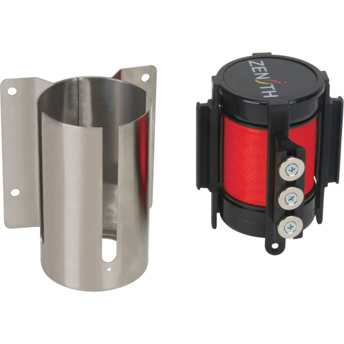 Barri&egrave;re &agrave; fixation murale avec ruban magn&eacute;tique, Acier, Fixation par vis, 12', Ruban Rouge Kelford
