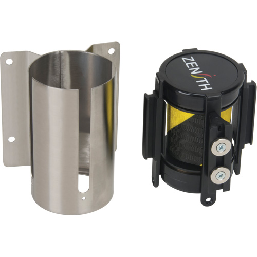 Wall Mount Barrier with Magnetic Tape, Steel, Screw Mount, 7', Black and Yellow Tape Kelford