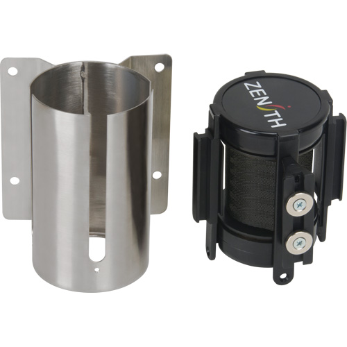 Barri&egrave;re &agrave; fixation murale avec ruban magn&eacute;tique, Acier, Fixation par vis, 7', Ruban Noir Kelford