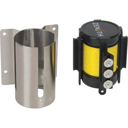 Barri&egrave;re &agrave; fixation murale avec ruban magn&eacute;tique, Acier, Fixation par vis, 12', Ruban Jaune Kelford