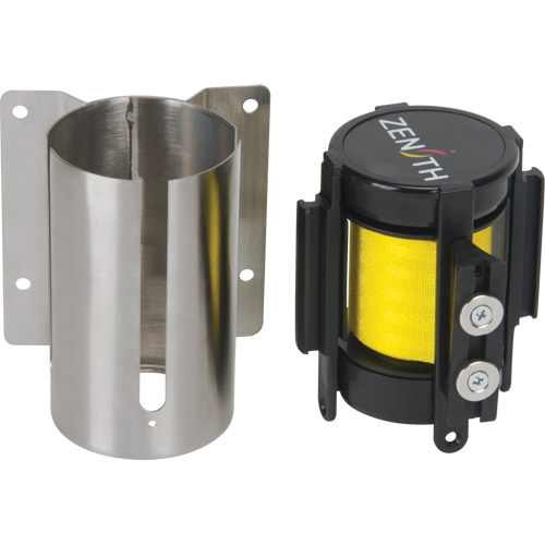 Wall Mount Barrier with Magnetic Tape, Steel, Screw Mount, 7', Yellow Tape Kelford