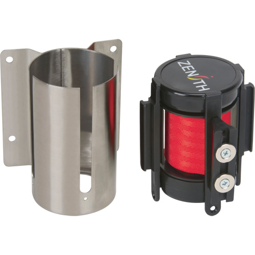 Barri&egrave;re &agrave; fixation murale avec ruban magn&eacute;tique, Acier, Fixation par vis, 7', Ruban Rouge Kelford