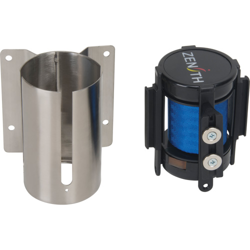 Barri&egrave;re &agrave; fixation murale avec ruban magn&eacute;tique, Acier, Fixation par vis, 7', Ruban Bleu Kelford