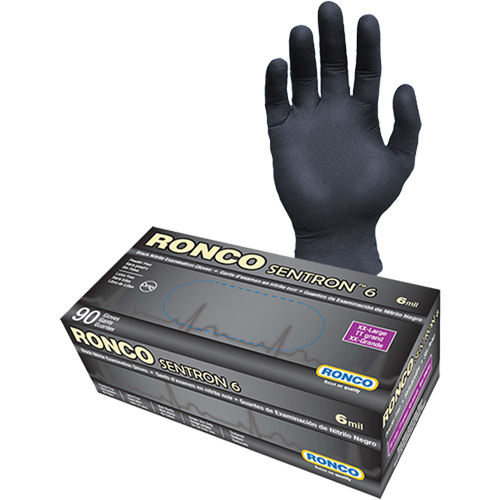 Sentron 6 Disposable Examination Gloves, 2X-Large, Nitrile, 6-mil, Powder-Free, Black, Class 2 Kelford