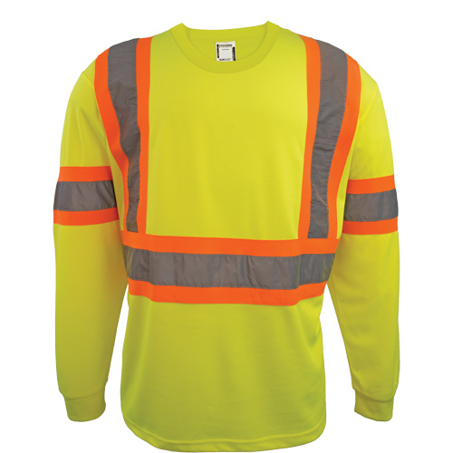 Long Sleeve Safety Shirt, Polyester, 2X-Large, High Visibility Lime-Yellow Kelford