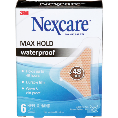 Nexcare Max-Hold Waterproof Bandages, Hand/Heel, 3-1/2", Plastic, Sterile Kelford