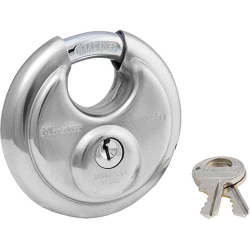 Shrouded Disc Padlock, Silver, Keyed Different, Stainless Steel, 2-3/4" Width Kelford