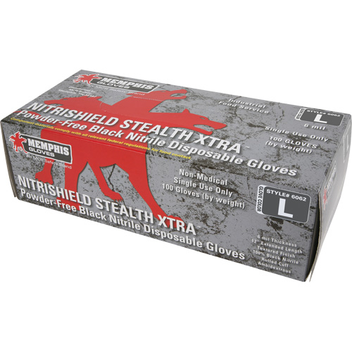 Gants jetables NitriShield Stealth Extra, Grand, Nitrile, 6 mils, Sans poudre, Noir Kelford