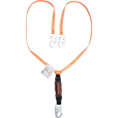 Titan Shock-Absorbing Lanyard, 6', Locking Snap Hook Center, Locking Snap Hook Leg Ends, Polyester Kelford