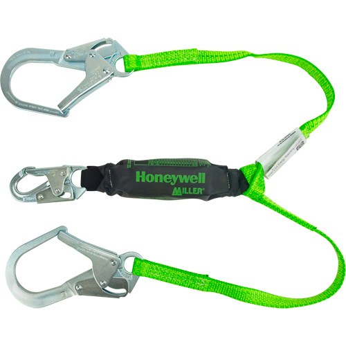 Miller&reg; HP Shock-Absorbing Lanyard, 4', Locking Rebar Hook Center, Locking Snap Hook Leg Ends, Polyester Kelford