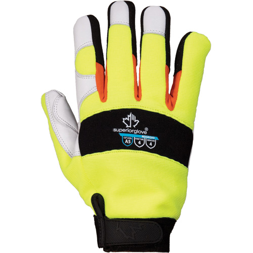 ClutchGear&reg; High-Visibility Mechanic's Gloves, Grain Goatskin Palm, Size Medium Kelford