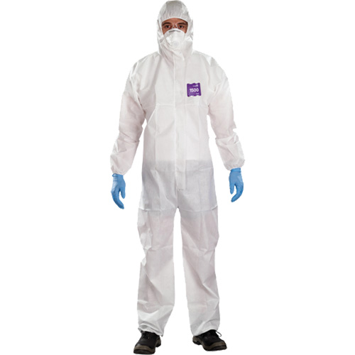 Combinaison 3 pi&egrave;ces avec capuchon AlphaTec Microchem r&eacute;sistant aux produits chimiques, 2T-Grand, Blanc Kelford