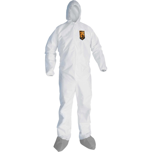 Combinaison de protection contre les liquides et les particules A45 KleenGuard avec sabot antid&eacute;rapant, Grand, Gris/Blanc, Micropore Kelford