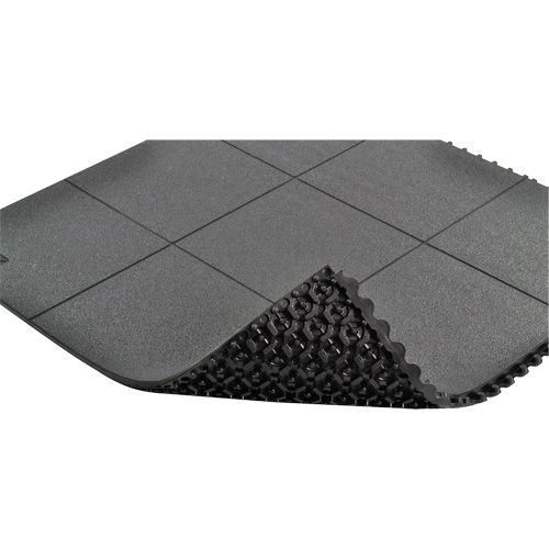 Tapis antifatigue &agrave; imbrication Cushion-Ease, Rugueux, 3' x 3' x 3/4", Noir, Caoutchouc naturel Kelford
