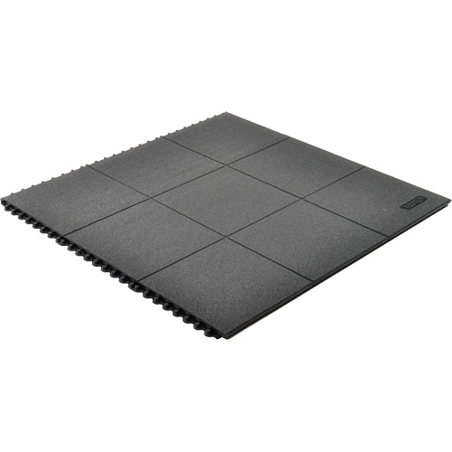 Tapis antifatigue &agrave; imbrication Cushion-Ease, Rugueux, 3' x 3' x 3/4", Noir, Caoutchouc naturel Kelford