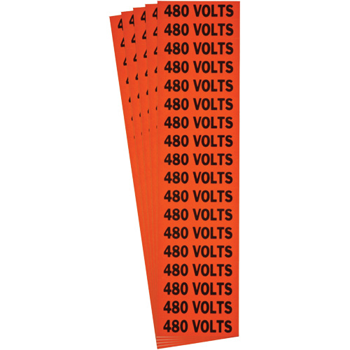 "480 Volts" Conduit & Voltage Labels, 1/2" x 2-1/4", Cloth/Vinyl, English Kelford