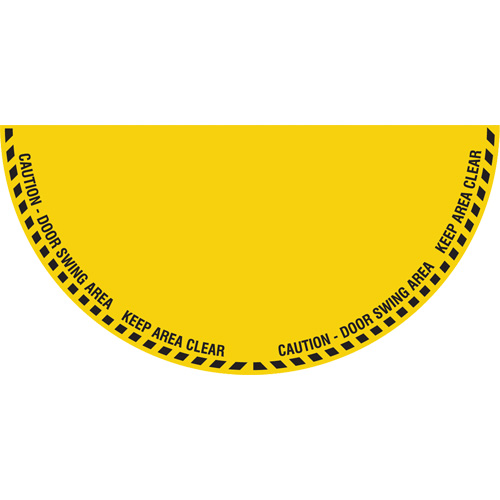 Signalisation au sol ?Caution? (attention) pour porte battante en demi-cercle, Adh&eacute;sif, Anglais avec pictogramme Kelford