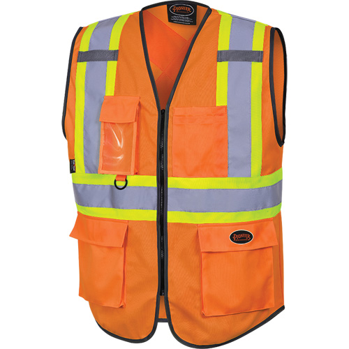 6958 Zipper Front Safety Vest, High Visibility Orange, Small, Polyester Kelford