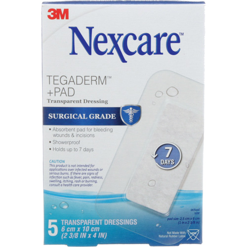 Nexcare Tegaderm + Pad Transparent Dressing, Rectangular/Square, 4", Plastic, Sterile Kelford