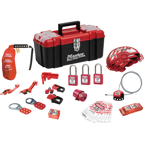 Trousse de cadenassage standard avec cadenas en thermoplastique Zenex, Ensemble &eacute;lectrique/Vanne, 27 composants compris Kelford