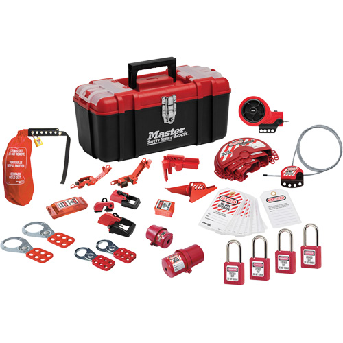 Trousse de cadenassage avec cadenas en thermoplastique de qualit&eacute; sup&eacute;rieure Zenex, Ensemble &eacute;lectrique/Vanne, 27 composants compris Kelford