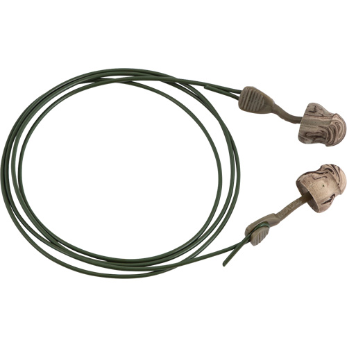 Bouchons d'oreilles en mousse camo sans roulement &agrave; tourner Glide, Vrac - Boîte, Avec cordon Kelford