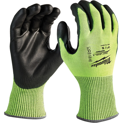 High-Visibility Cut-Resistant Gloves, Size Small, 13 Gauge, Nitrile/Polyurethane Coated, Polyethylene Shell, ANSI/ISEA 105 Level 4 Kelford