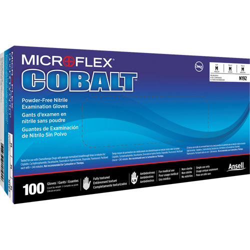 Gants d'examen d'usage multiple Microflex Cobalt N19, T-petit, Nitrile, 3,9 mils, Sans poudre, Bleu, Classe 2 Kelford
