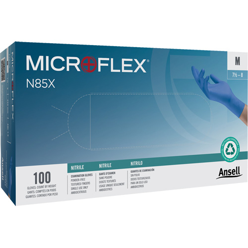 Gants Microflex N85, T-petit, Nitrile, 3,5 mils, Sans poudre, Bleu, Classe 2 Kelford