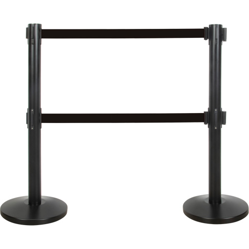 Dual Belt Crowd Control Barrier, Steel, 35" H, Black Tape, 7' Tape Length Kelford